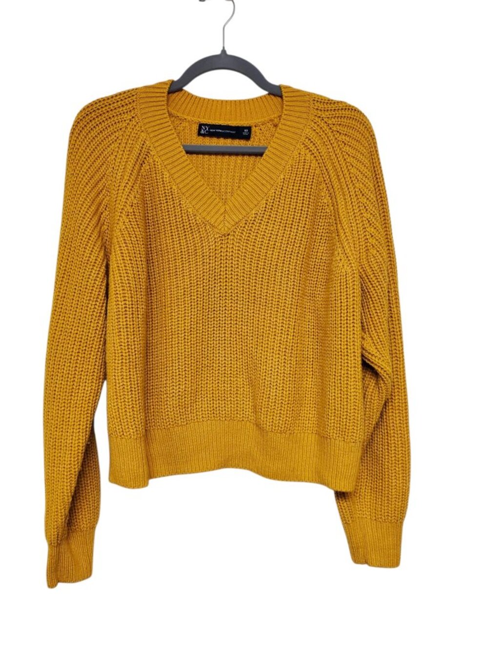 New York & Company NY&CO Goldenrod Chunky Knit Oversized V-Neck Sweater Size XS